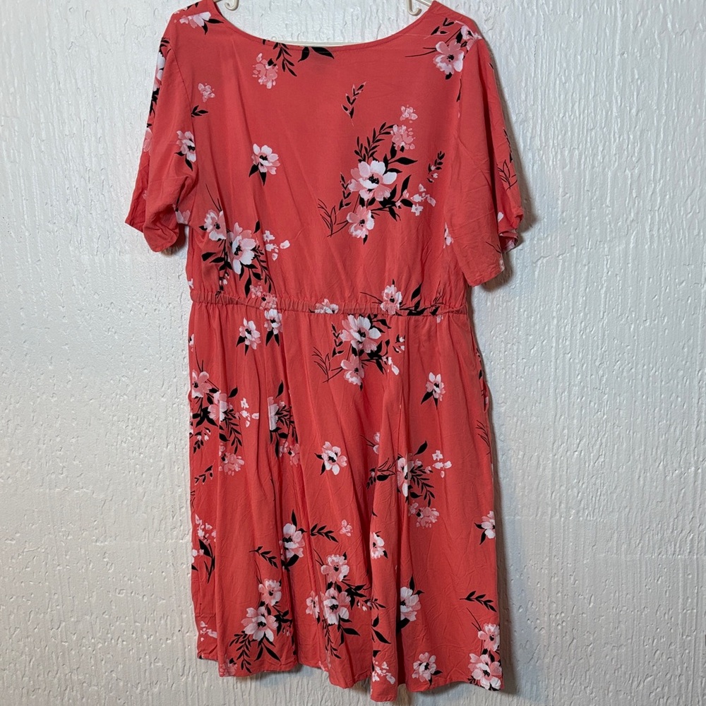 Torrid Coral Floral Midi V-Neck Flutter Sleeve Dress Women Size 0 (12-14) - Picture 10 of 11